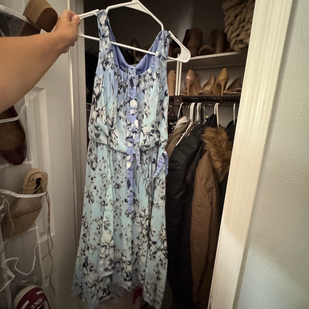 Blue Floral Sleeveless high low midi Dress